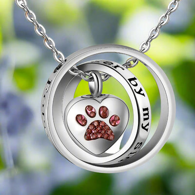 Black & Red Paw Orbit Silver Necklace