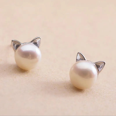 Pearl Stud Kitty Earrings