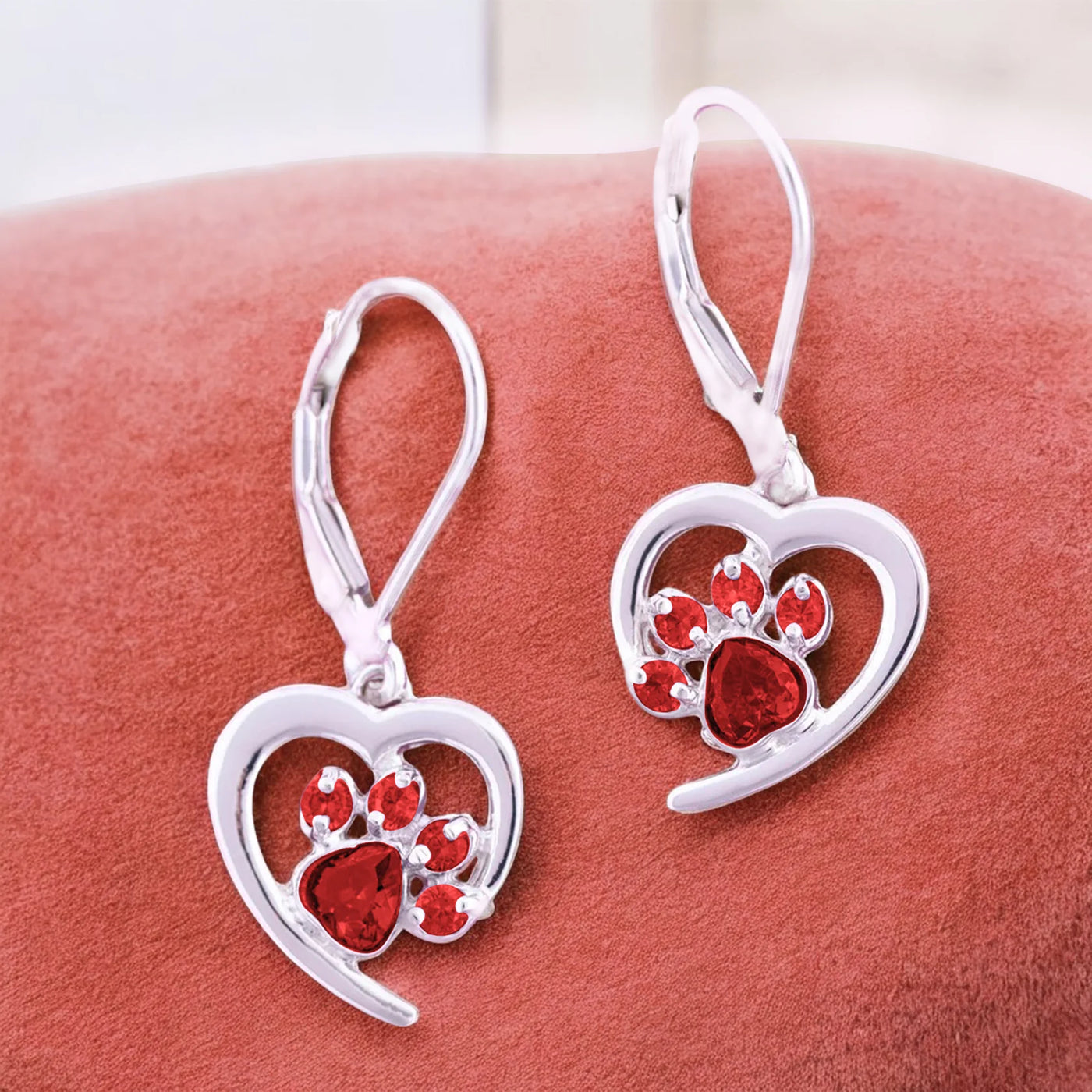 Heart Paw Birthstone Earrings