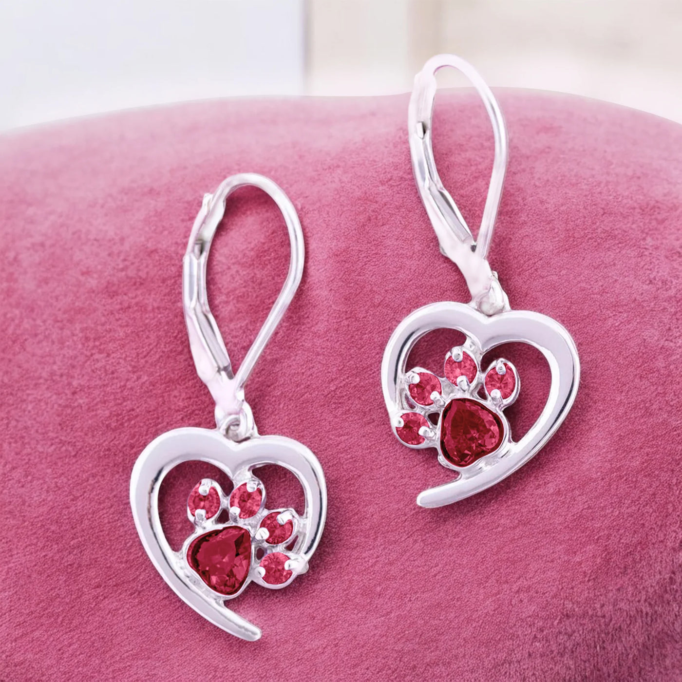 Heart Paw Birthstone Earrings