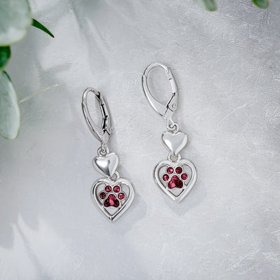 Paw Heart Birthstone Earrings