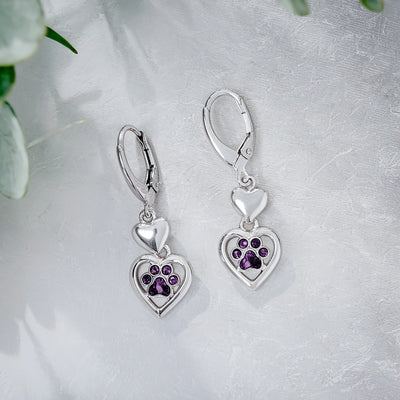 Paw Heart Birthstone Earrings