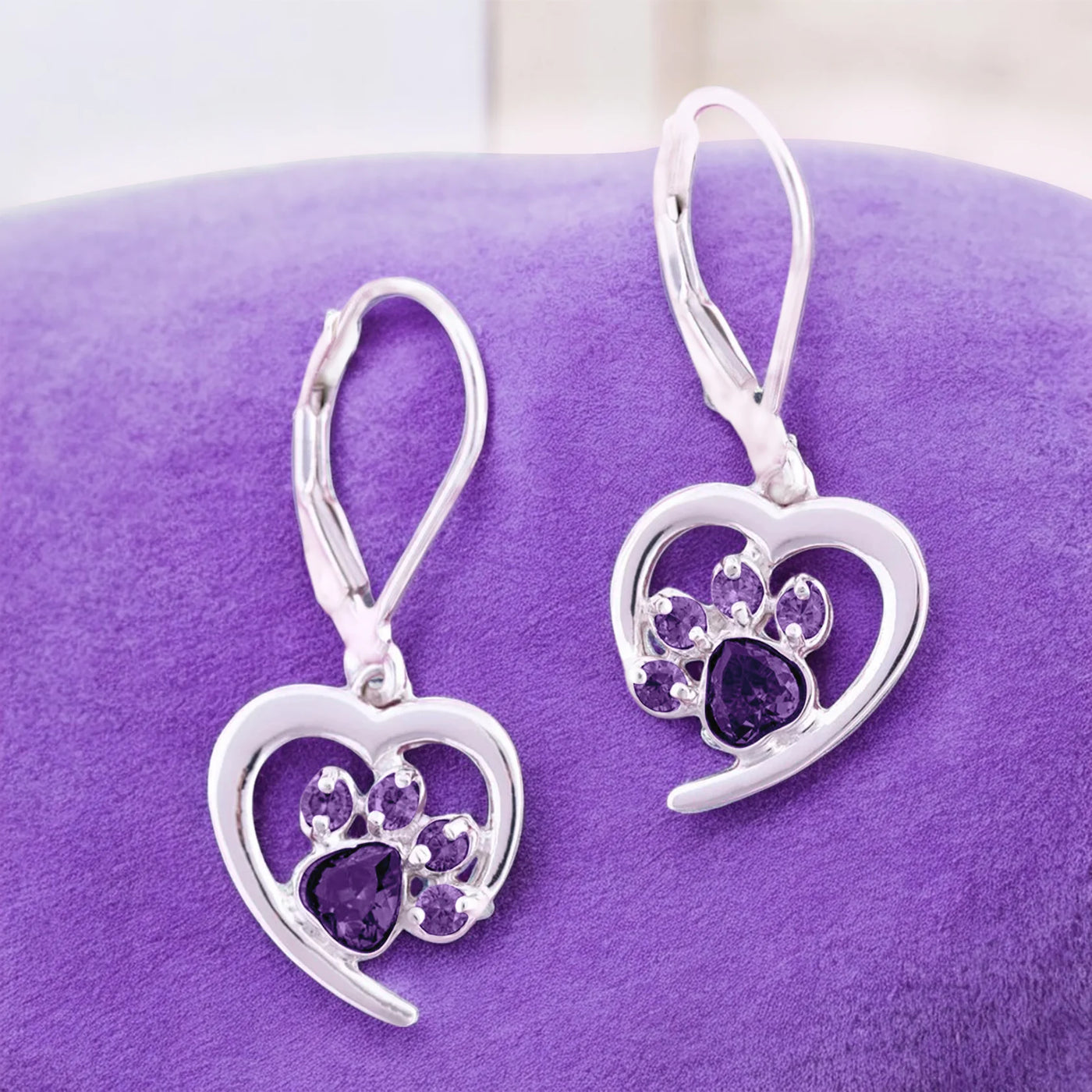 Heart Paw Birthstone Earrings