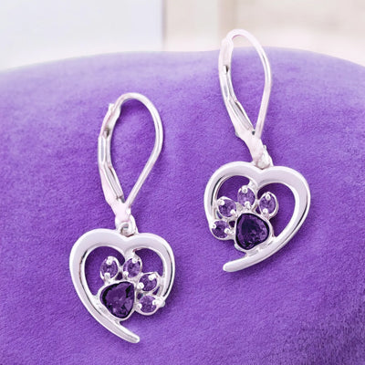 Heart Paw Birthstone Earrings