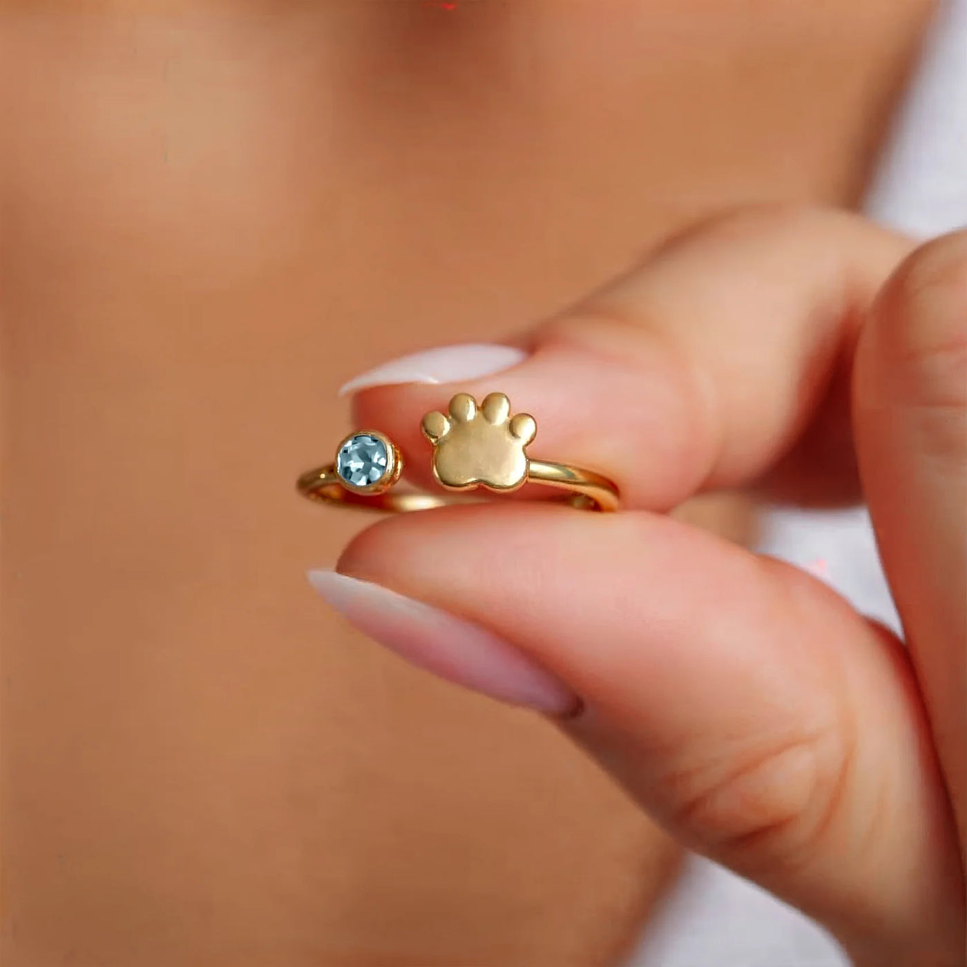 Gold Paw Birthstone Rings