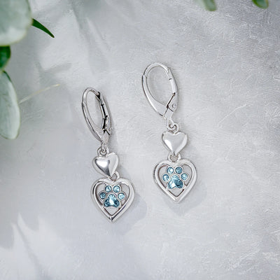 Paw Heart Birthstone Earrings
