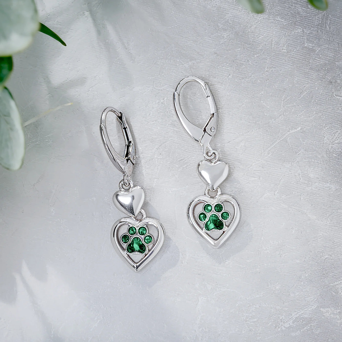Paw Heart Birthstone Earrings