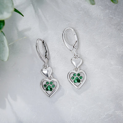 Paw Heart Birthstone Earrings