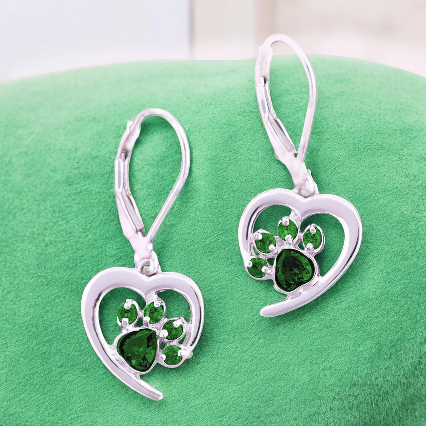 Heart Paw Birthstone Earrings