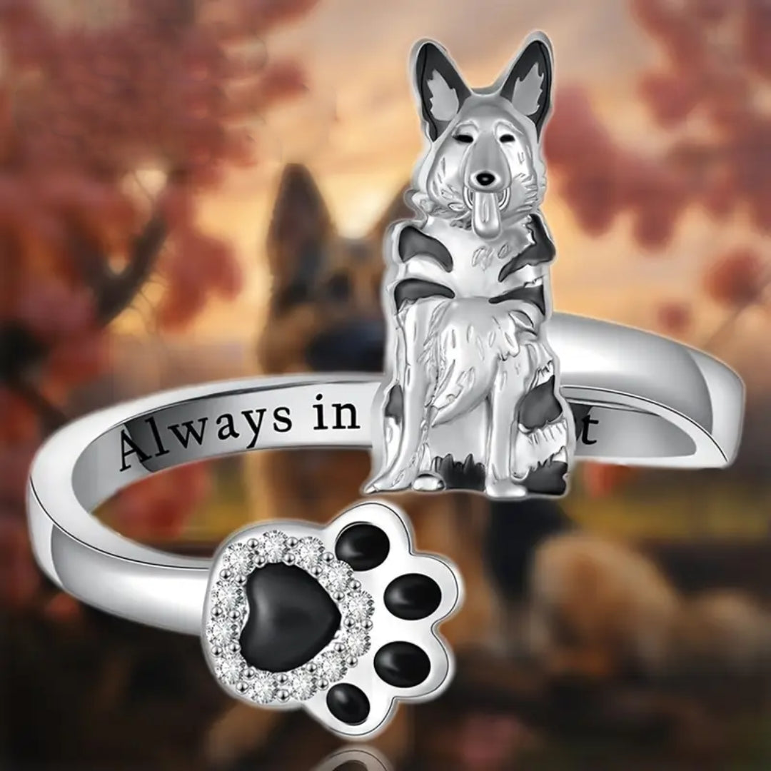 Adjustable German Shepherd Silvered Ring