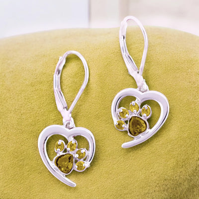 Heart Paw Birthstone Earrings