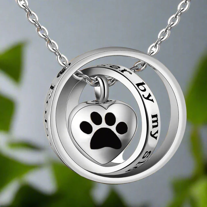 Black & Red Paw Orbit Silver Necklace