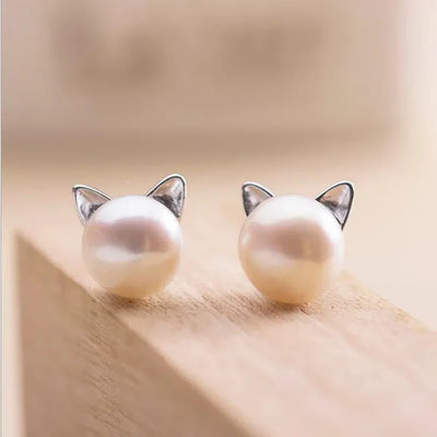 Pearl Stud Kitty Earrings