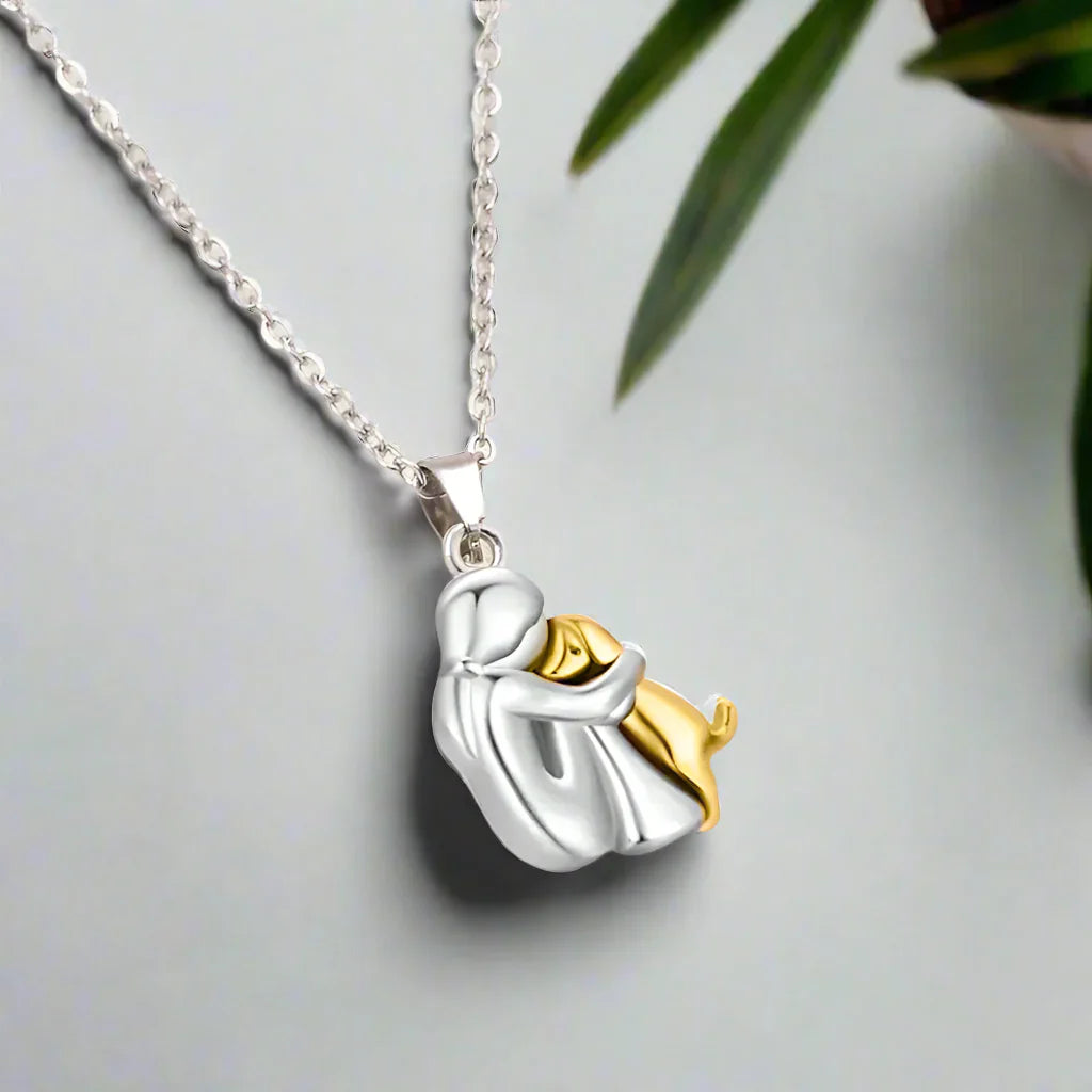 Silver & Gold Hug Dog Necklace