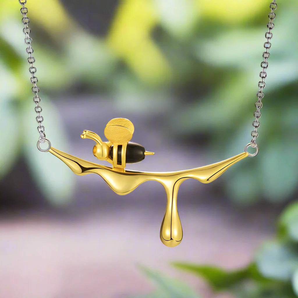 Gold & Silver Bee and Honey Necklcae