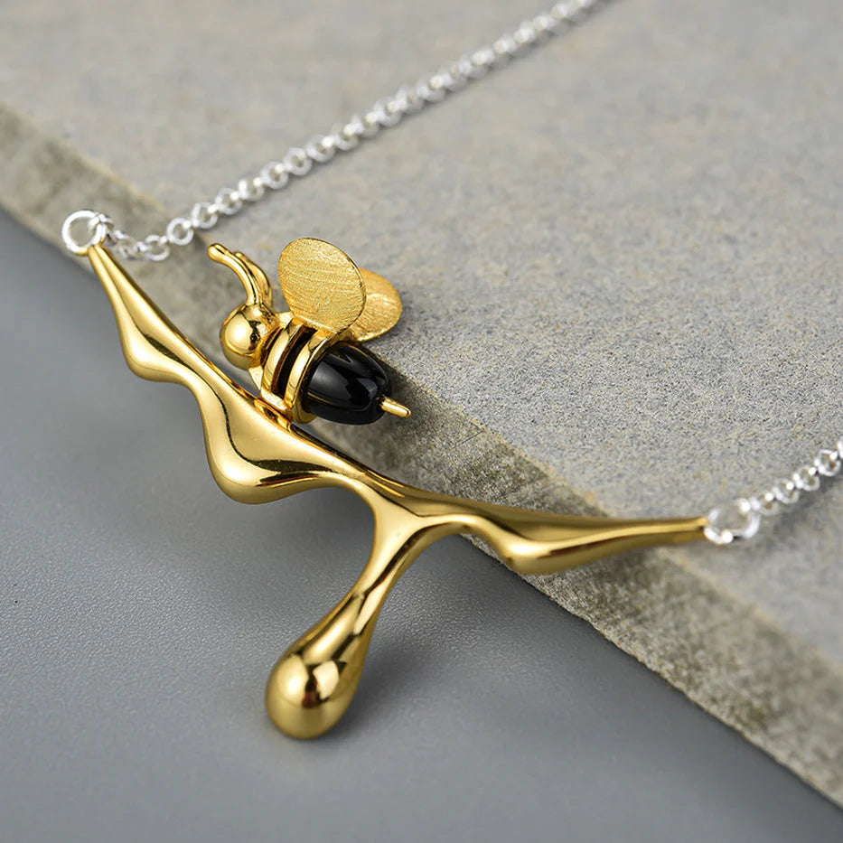 Gold & Silver Bee and Honey Necklcae