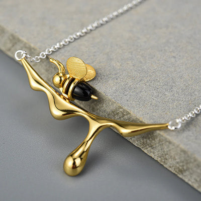 Gold & Silver Bee and Honey Necklcae