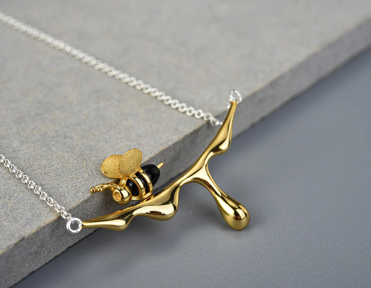 Gold & Silver Bee and Honey Necklcae