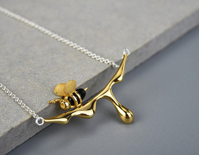 Gold & Silver Bee and Honey Necklcae