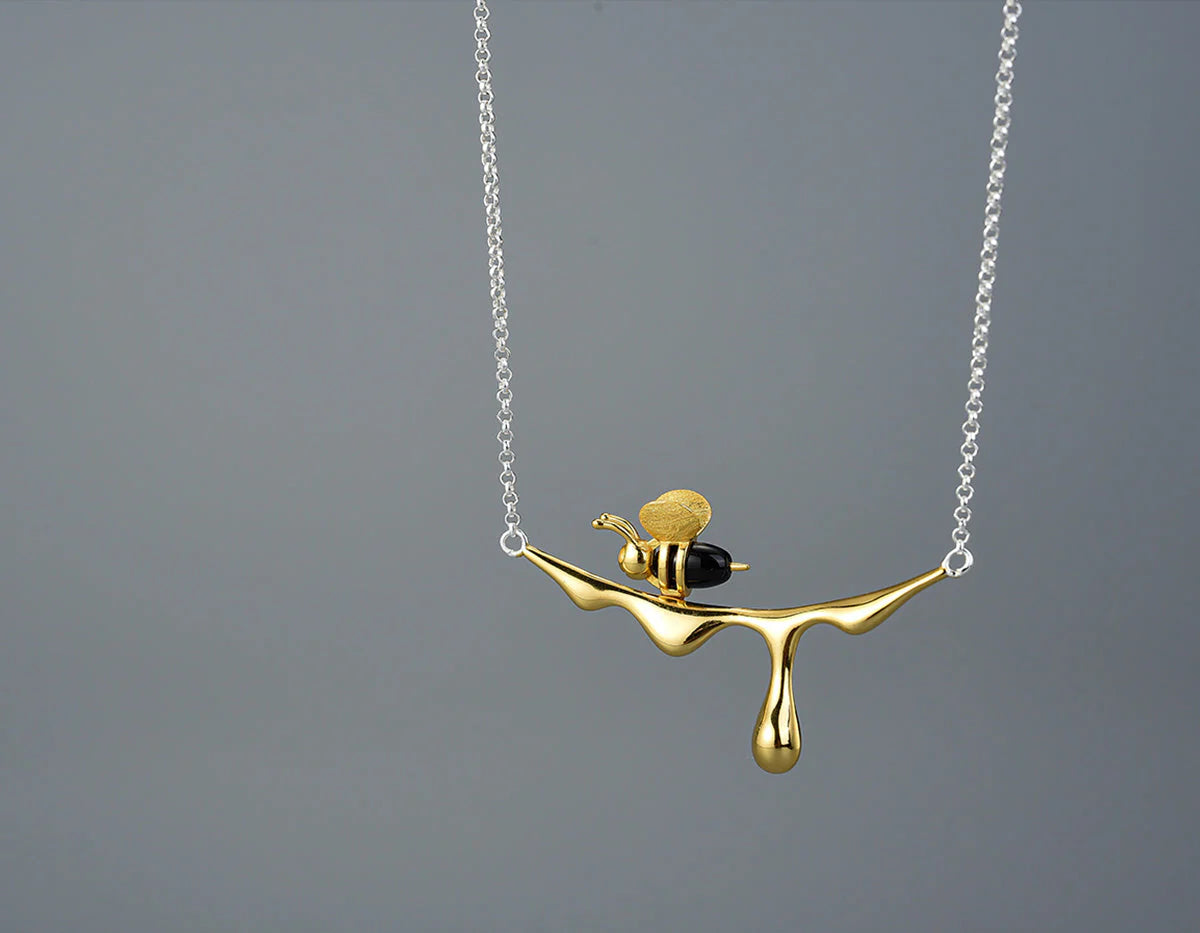 Gold & Silver Bee and Honey Necklcae