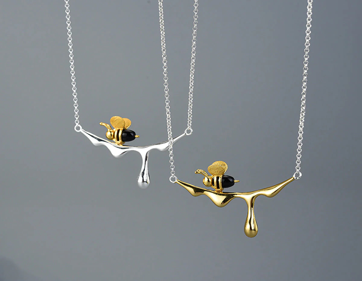 Gold & Silver Bee and Honey Necklcae