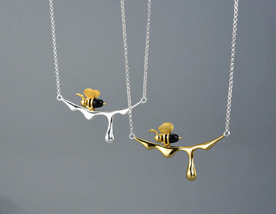 Gold & Silver Bee and Honey Necklcae