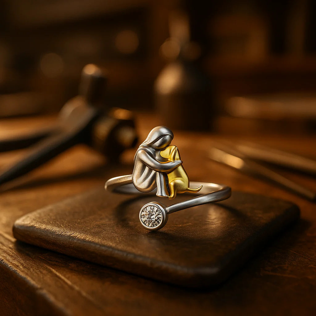 Adjustable Golden Zirconia Dog Hug Ring