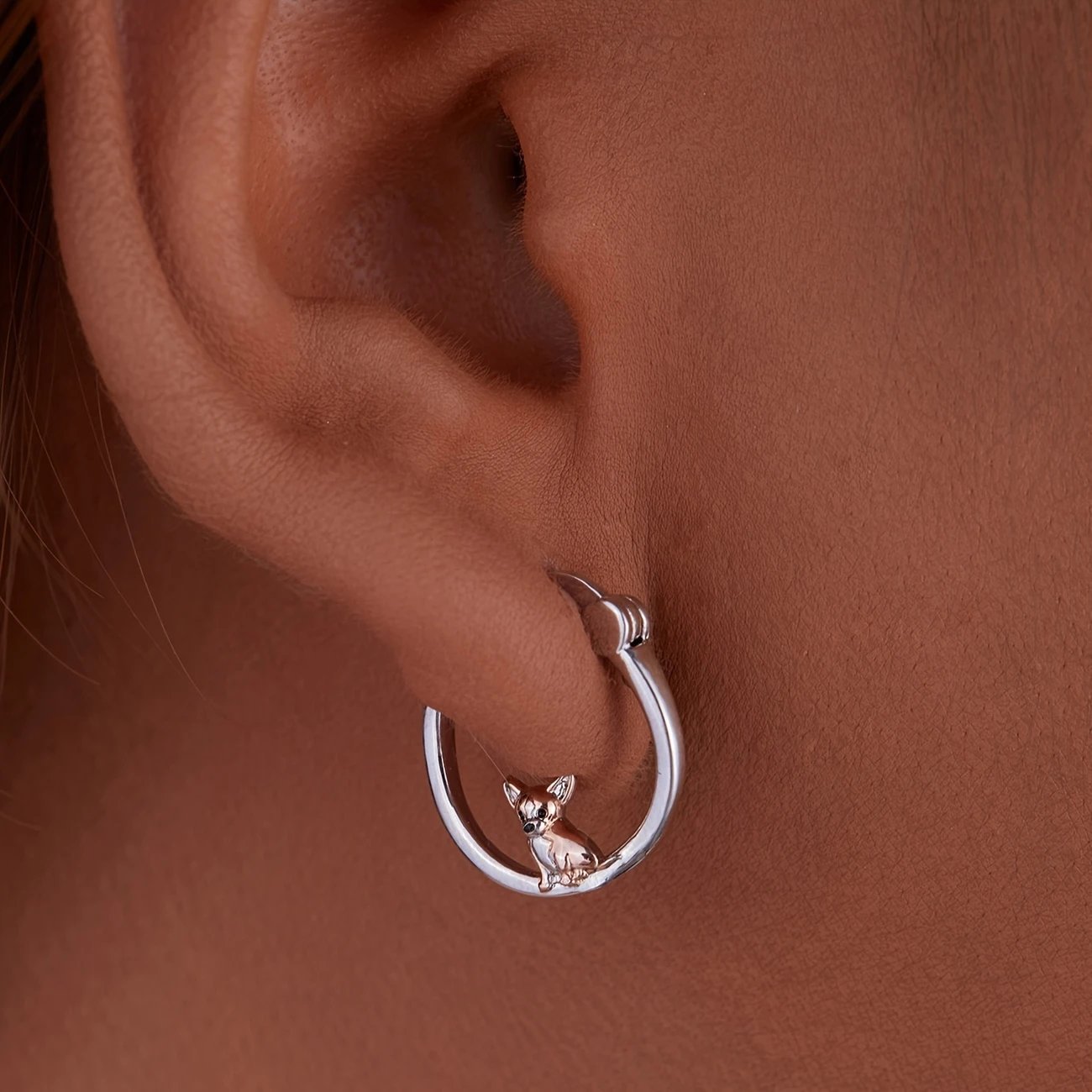 Silvered Chihuahua Hoop Earrings