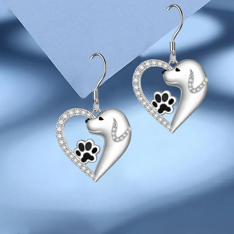 Dangling Heart Dog Love earrings