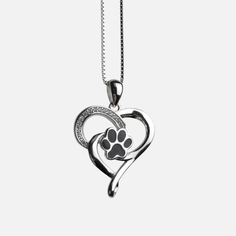 Infinity Necklace With Heart & Paw in Silver