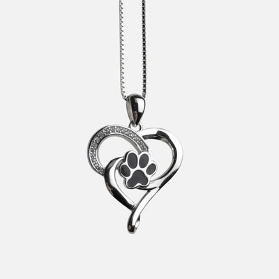 Infinity Necklace With Heart & Paw in Silver