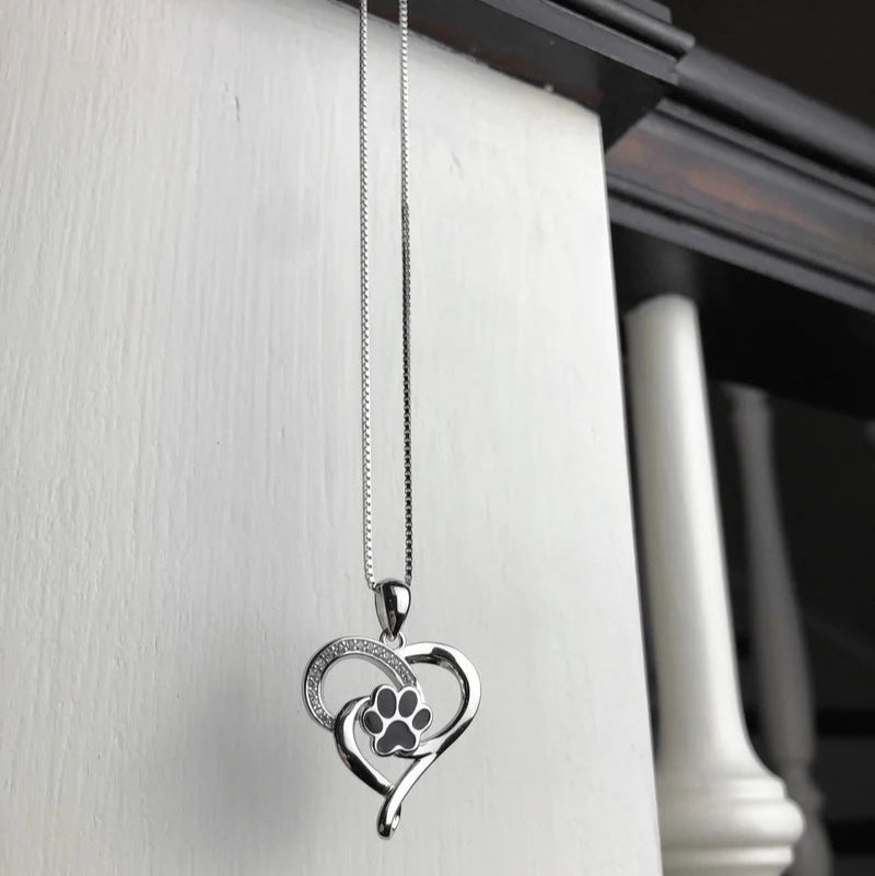 Infinity Necklace With Heart & Paw in Silver