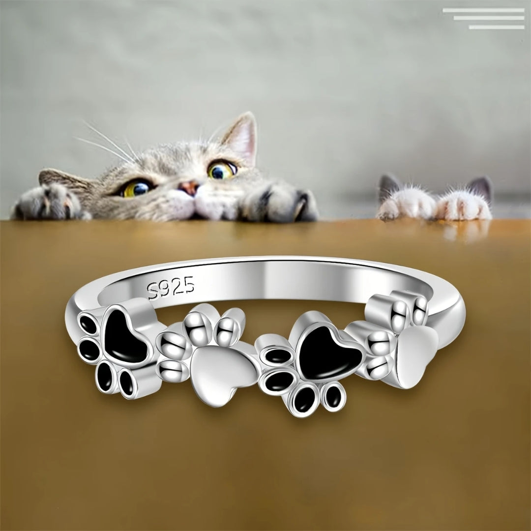 Black & Silver Love Paw Ring