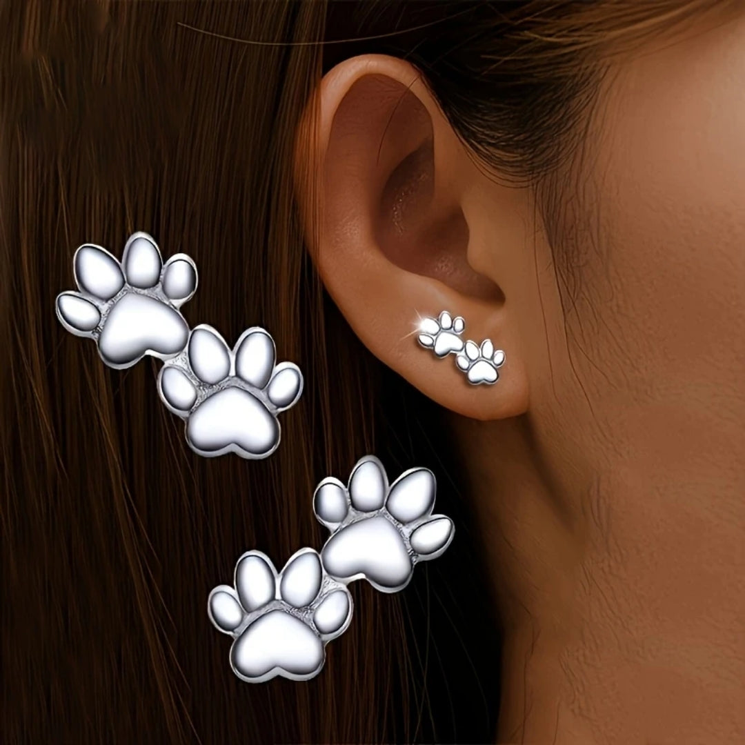 Silvered Paw Stud Earrings