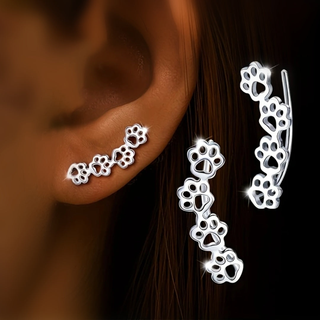 Paw Trail Silver Earrings
