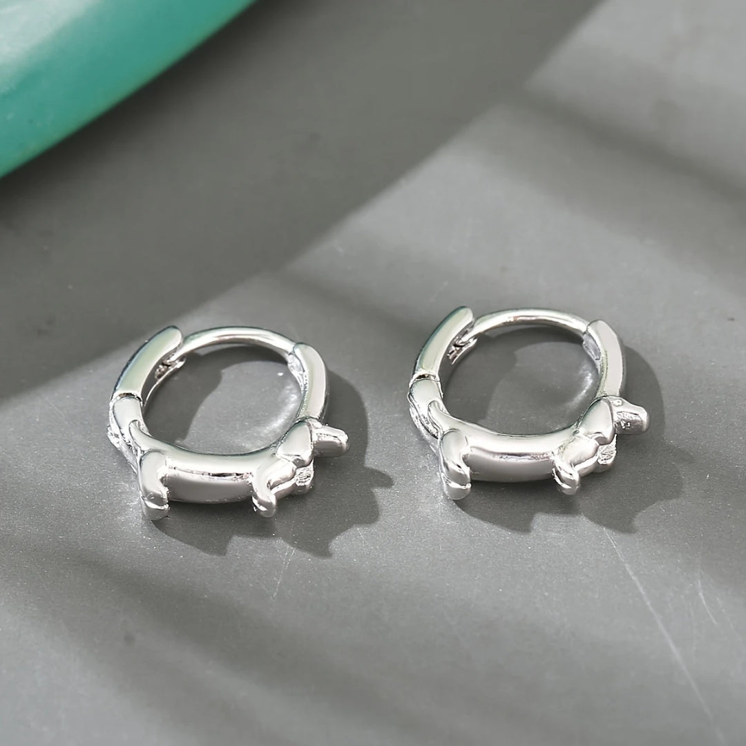 Dachshund Hoop Silvered Earrings