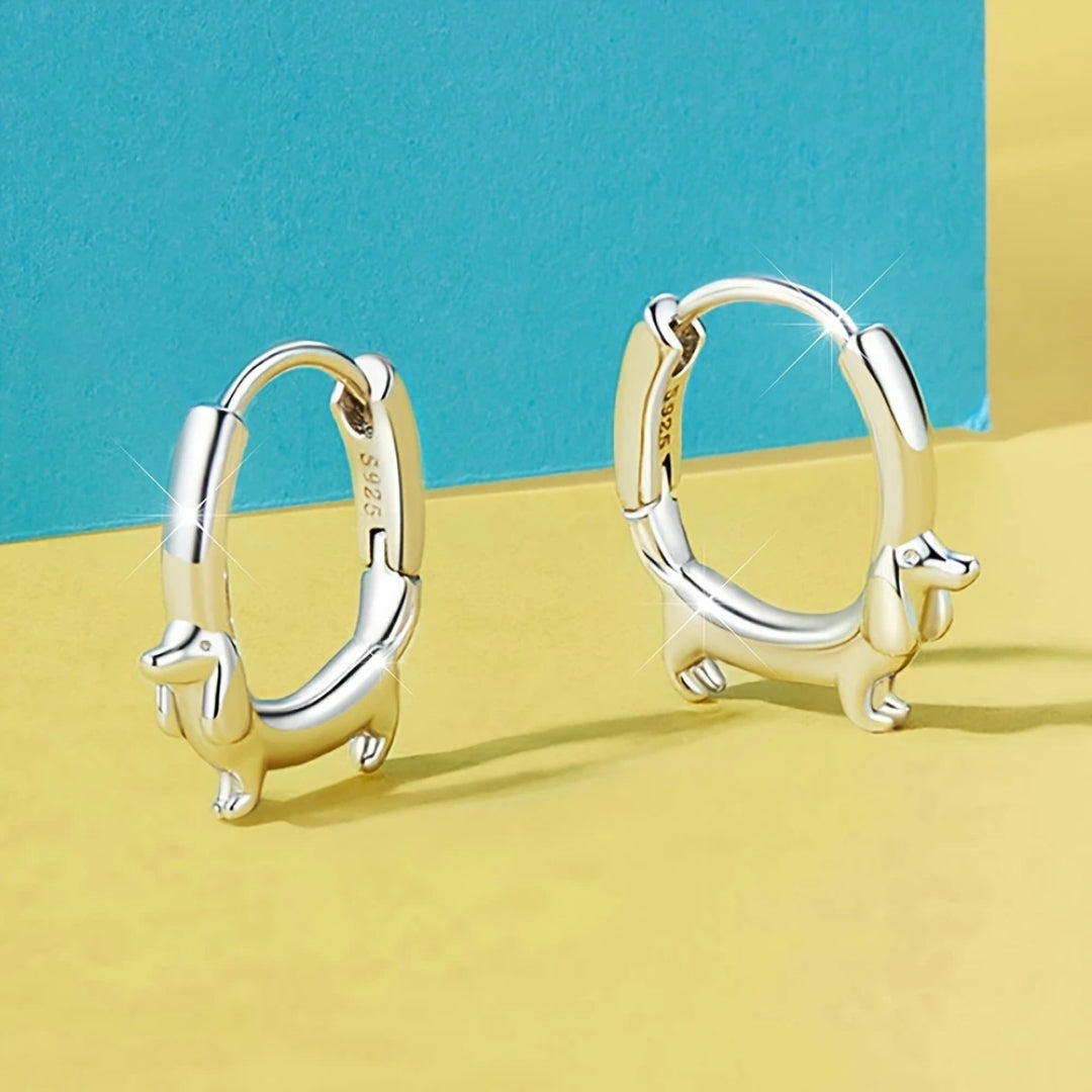 Dachshund Hoop Silver Earrings
