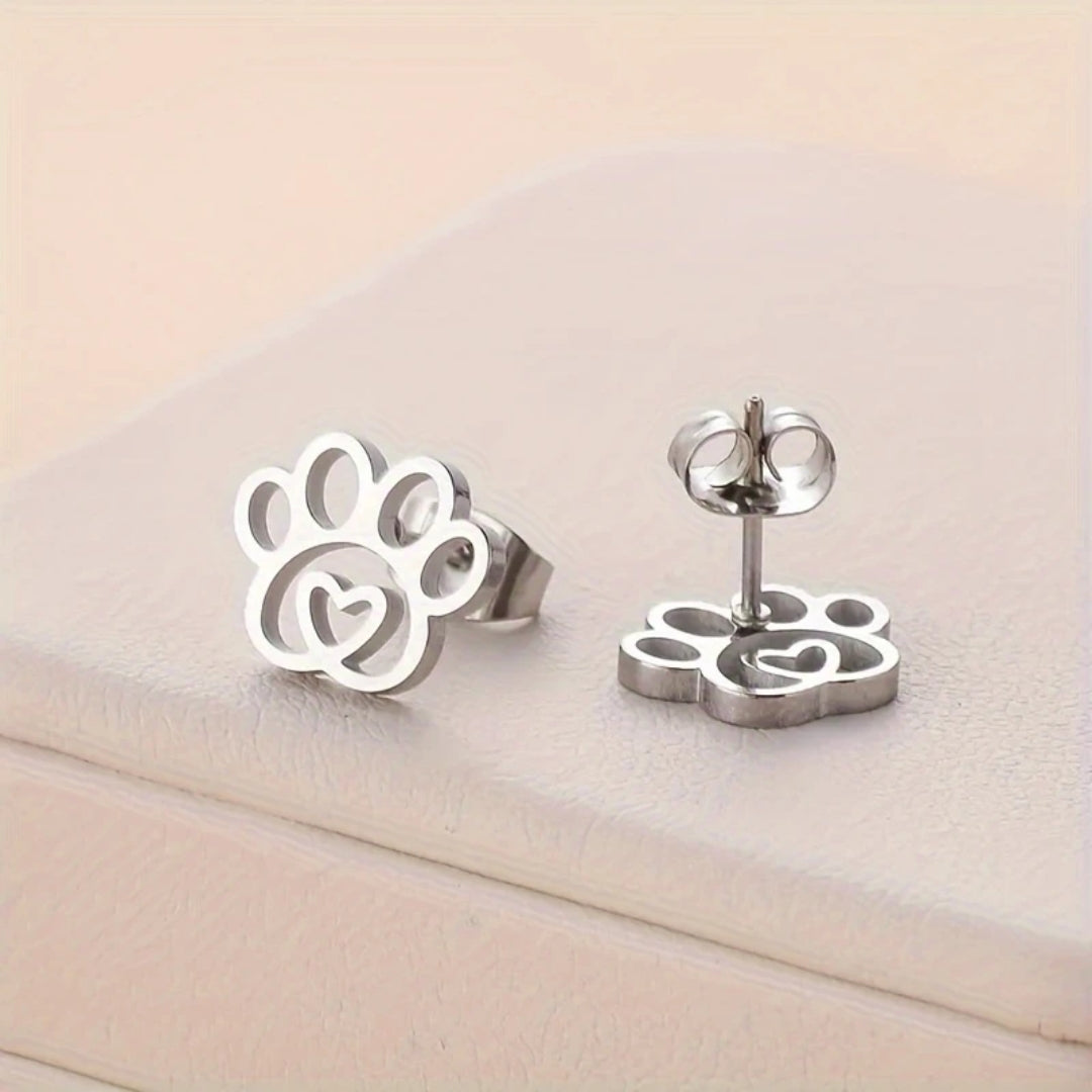 Silvered Paw Stud Earrings
