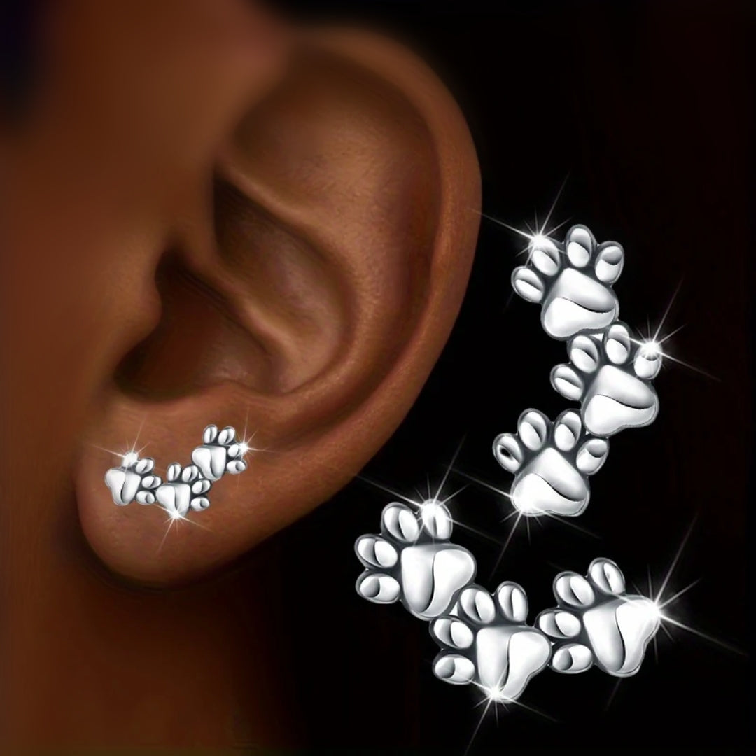 Triple Silvered Paw Stud Earrings