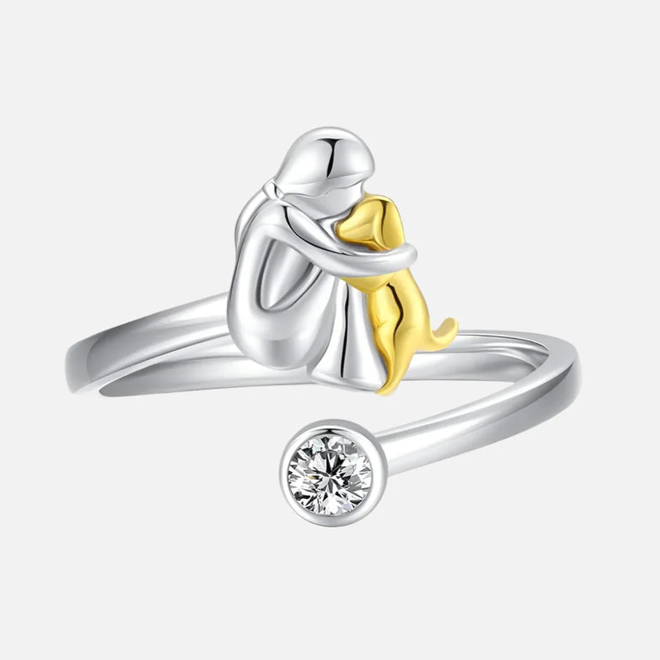 Adjustable Golden Zirconia Dog Hug Ring