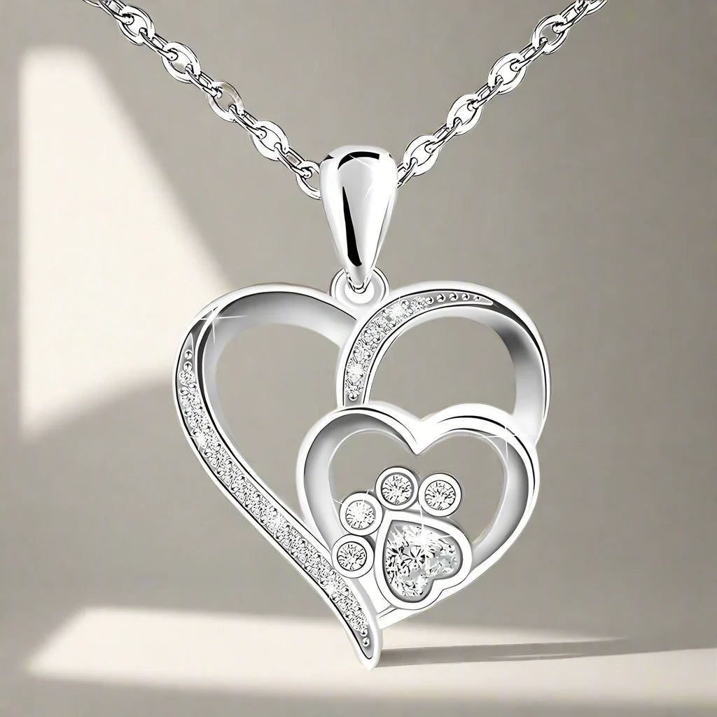 Silvered Paw Zirconia Necklace